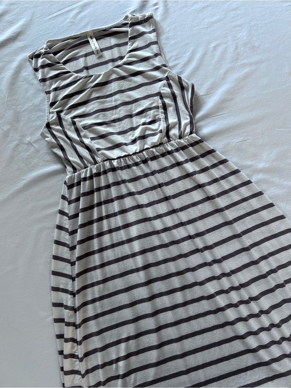 Vanilla Bay Cream Taupe Striped Fit & Flare Midi Dress Boutique
